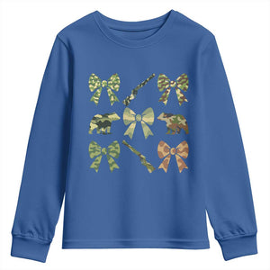 Women Bear Hunting Season Youth Sweatshirt Camo Bow Coquette Gift TS12 Royal Blue Print Your Wear
