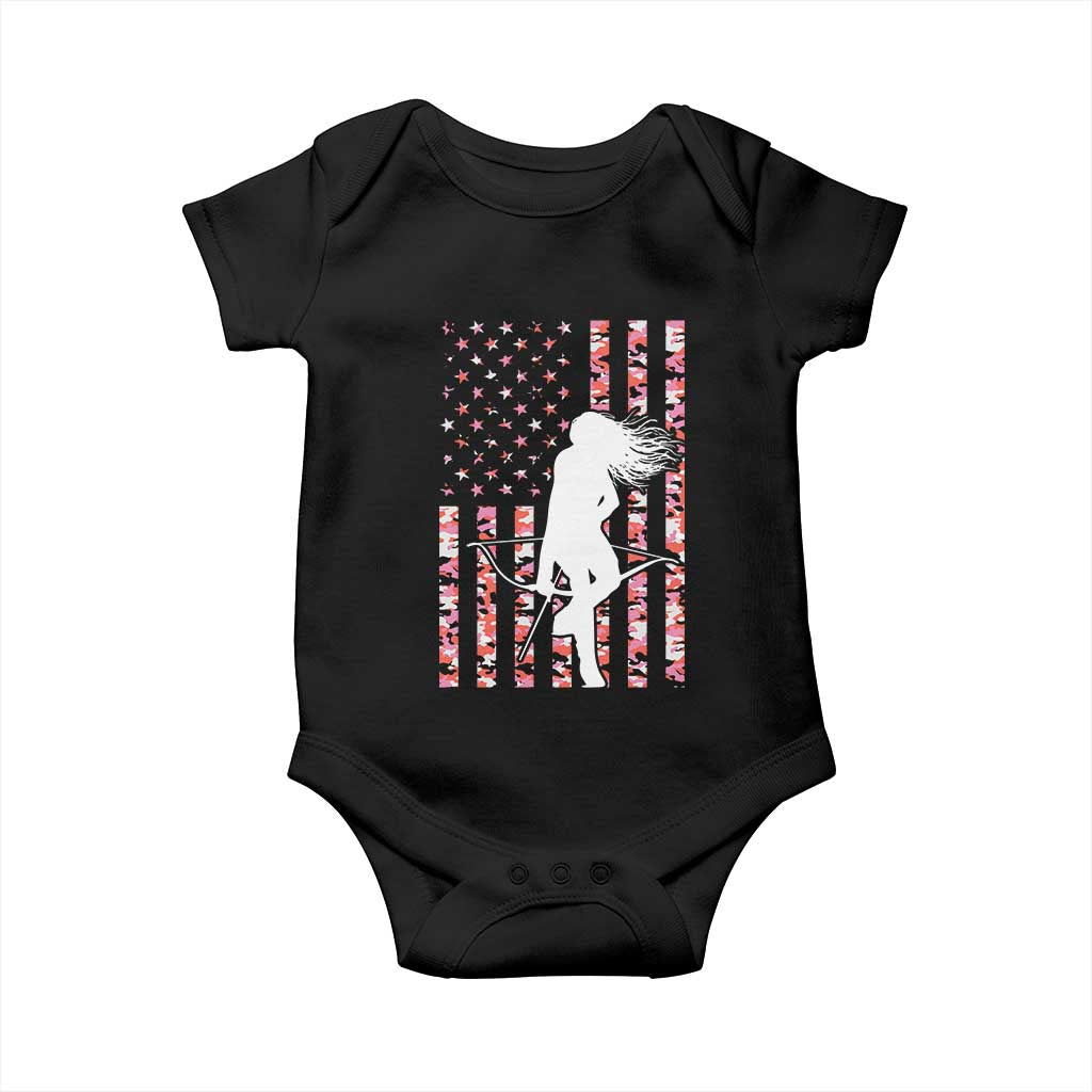 Patriotic Women Bow Hunter Baby Onesie American Flag Pink Camo Gift TS12 Black Print Your Wear