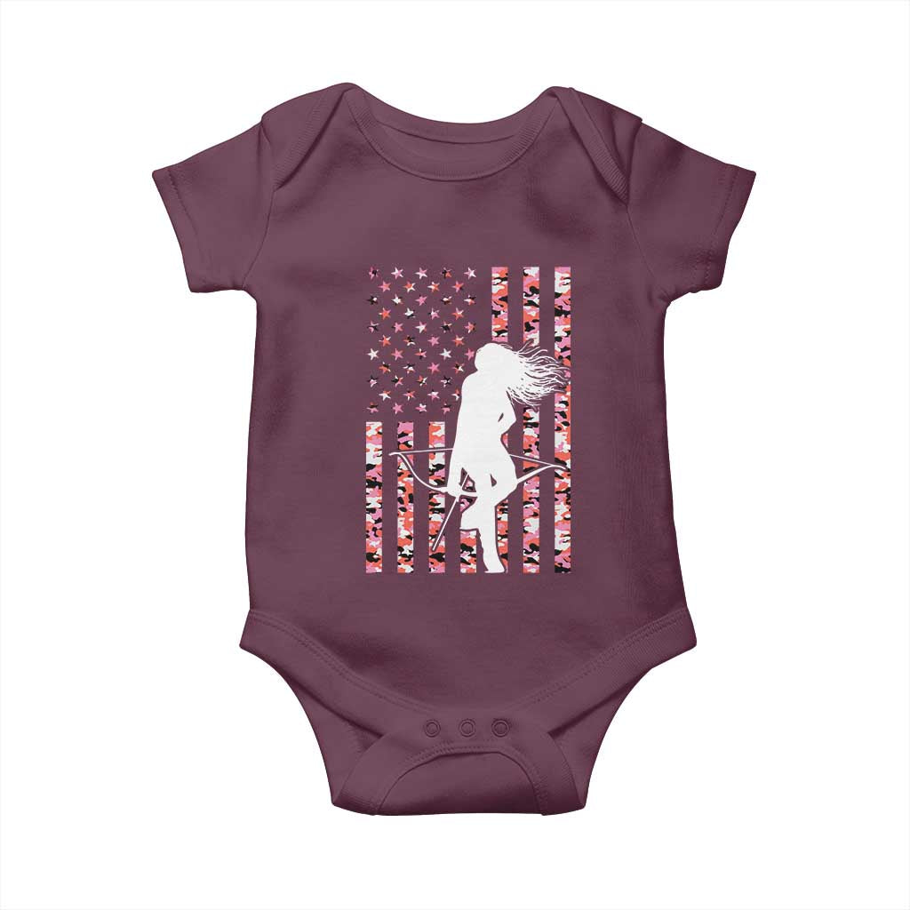 Patriotic Women Bow Hunter Baby Onesie American Flag Pink Camo Gift TS12 Maroon Print Your Wear