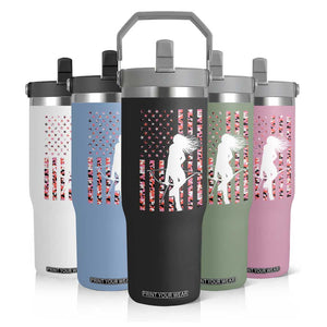 Patriotic Women Bow Hunter Flip Straw Tumbler American Flag Pink Camo Gift TS12 Print Your Wear