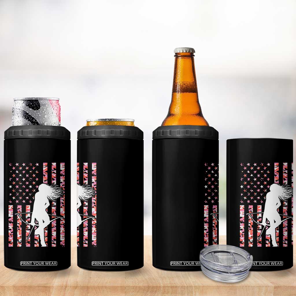 Patriotic Women Bow Hunter 4 in 1 Can Cooler Tumbler American Flag Pink Camo Gift TS12 Print Your Wear
