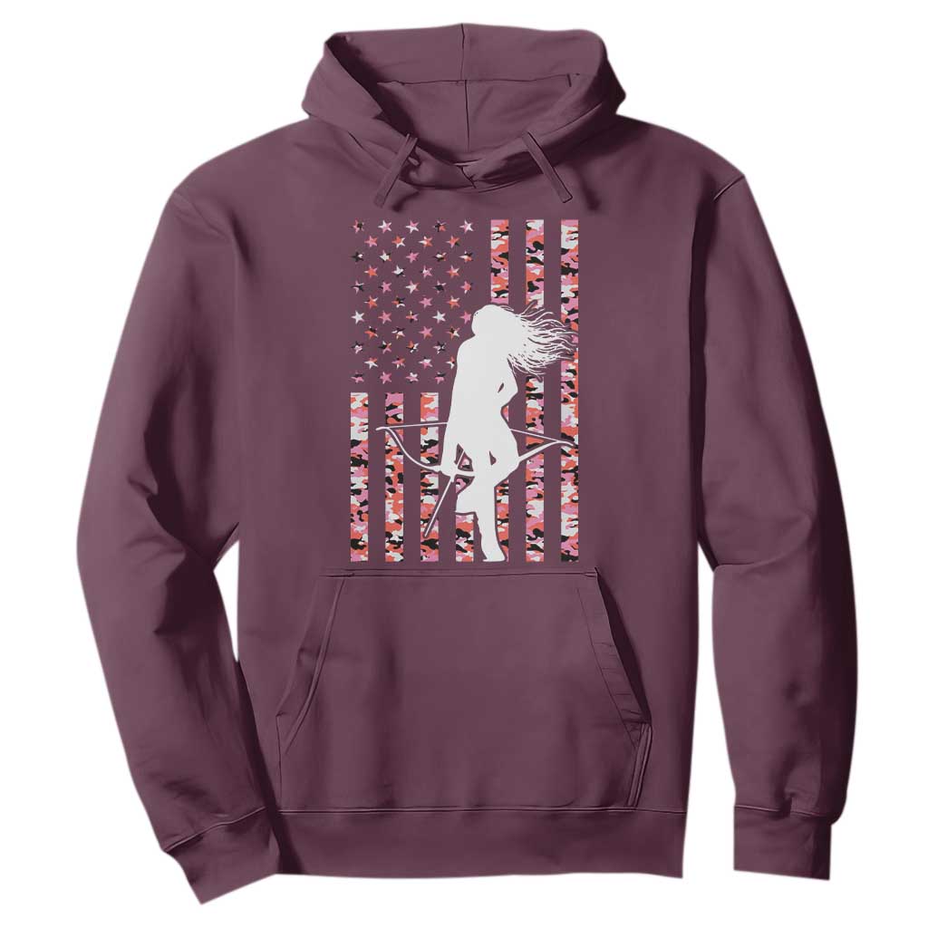 Patriotic Women Bow Hunter Hoodie American Flag Pink Camo Gift TS12 Maroon Print Your Wear