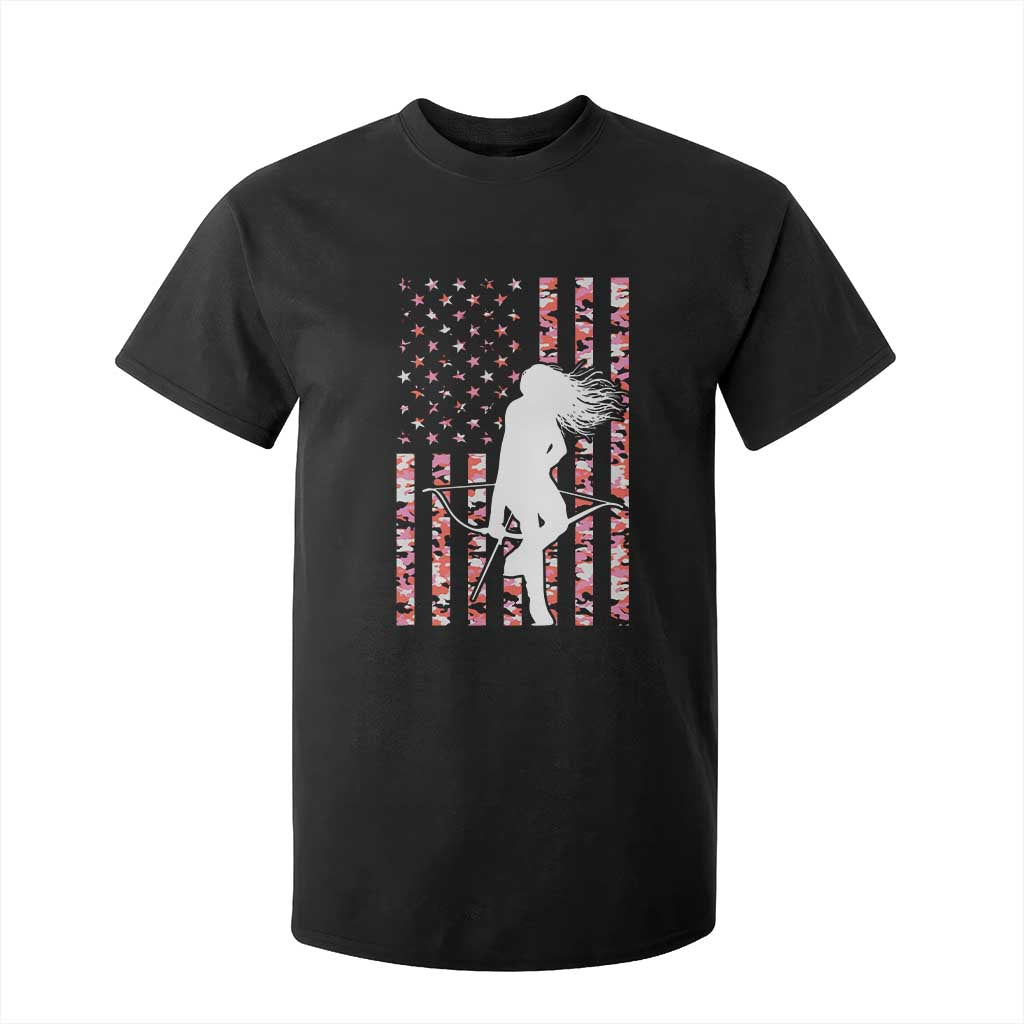 Patriotic Women Bow Hunter T Shirt For Kid American Flag Pink Camo Gift TS12 Black Print Your Wear