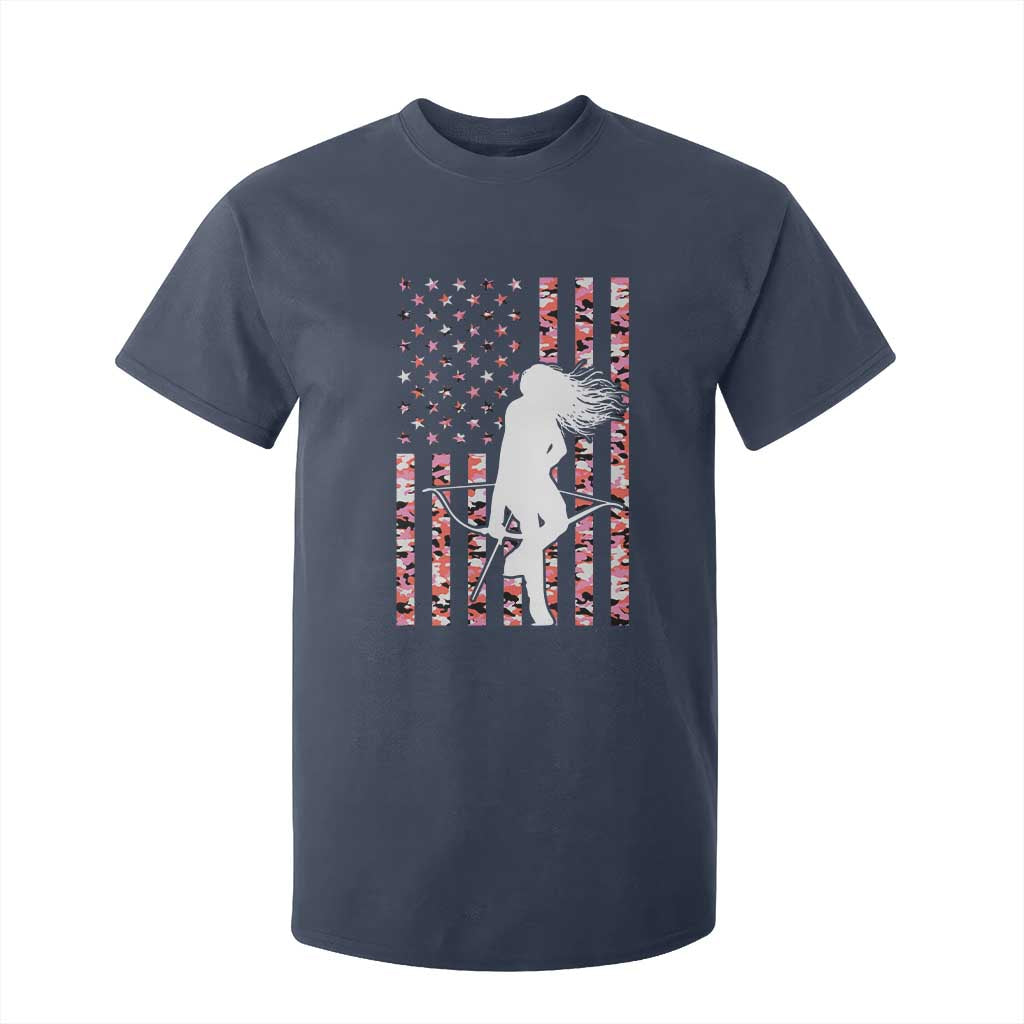Patriotic Women Bow Hunter T Shirt For Kid American Flag Pink Camo Gift TS12 Navy Print Your Wear