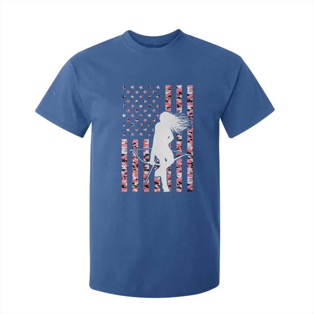 Patriotic Women Bow Hunter T Shirt For Kid American Flag Pink Camo Gift TS12 Royal Blue Print Your Wear