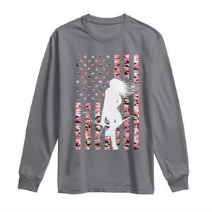 Patriotic Women Bow Hunter Long Sleeve Shirt American Flag Pink Camo Gift TS12 Charcoal Print Your Wear
