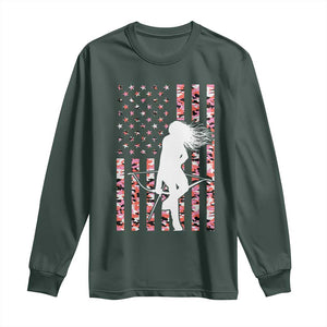 Patriotic Women Bow Hunter Long Sleeve Shirt American Flag Pink Camo Gift TS12 Dark Forest Green Print Your Wear