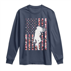 Patriotic Women Bow Hunter Long Sleeve Shirt American Flag Pink Camo Gift TS12 Navy Print Your Wear