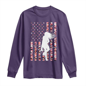 Patriotic Women Bow Hunter Long Sleeve Shirt American Flag Pink Camo Gift TS12 Purple Print Your Wear