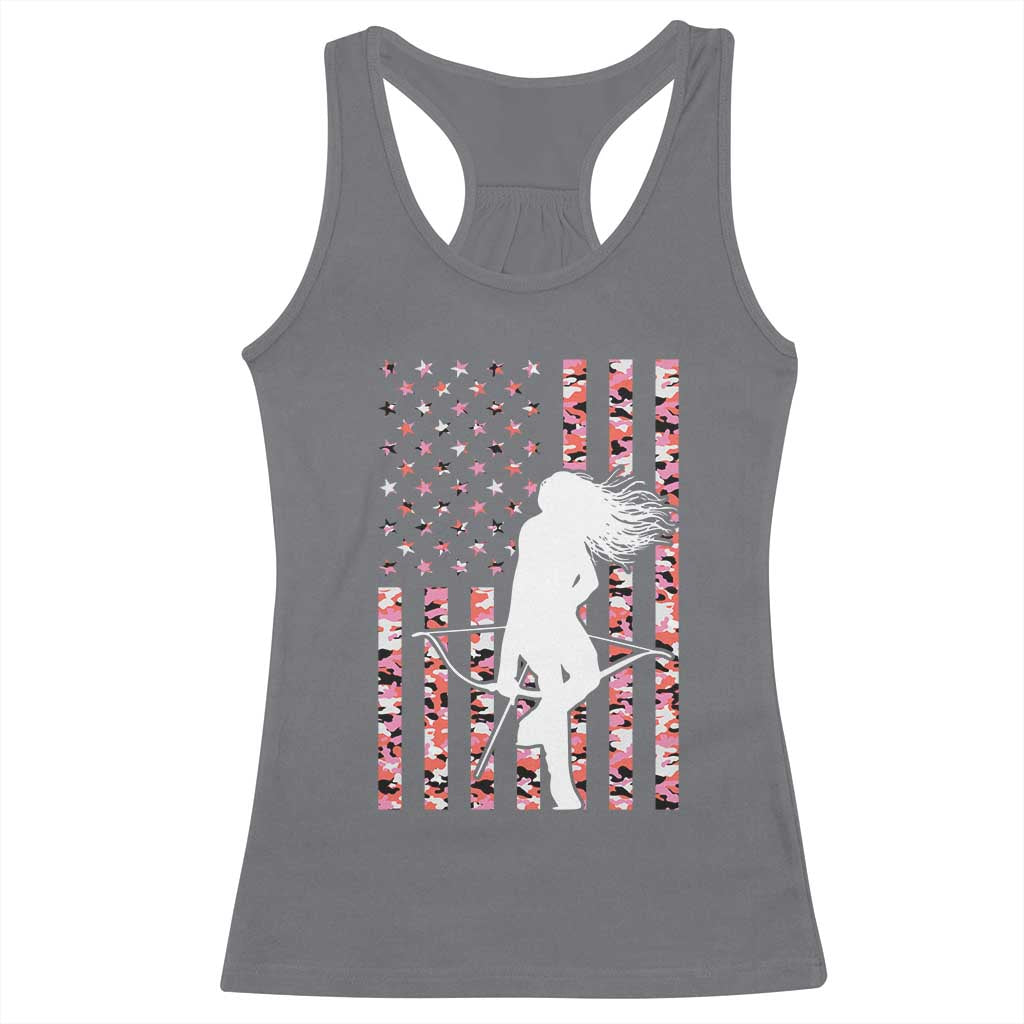 Patriotic Women Bow Hunter Racerback Tank Top American Flag Pink Camo Gift TS12 Charcoal Print Your Wear