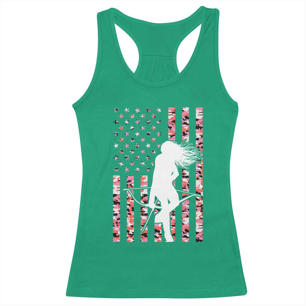 Patriotic Women Bow Hunter Racerback Tank Top American Flag Pink Camo Gift TS12 Irish Green Print Your Wear
