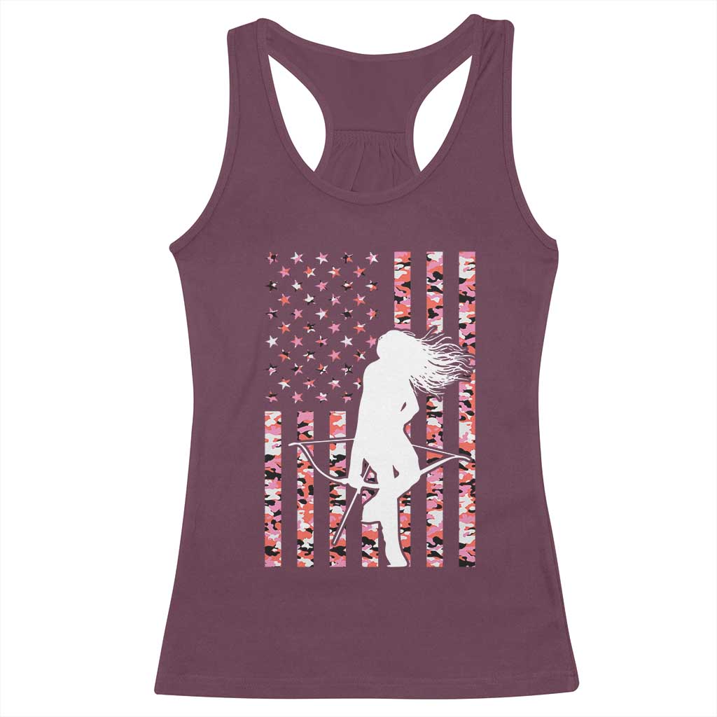 Patriotic Women Bow Hunter Racerback Tank Top American Flag Pink Camo Gift TS12 Maroon Print Your Wear