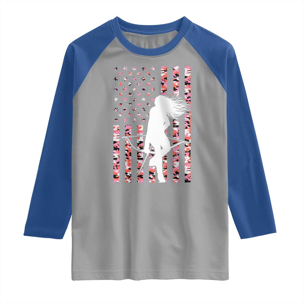 Patriotic Women Bow Hunter Raglan Shirt American Flag Pink Camo Gift TS12 Sport Gray Royal Print Your Wear
