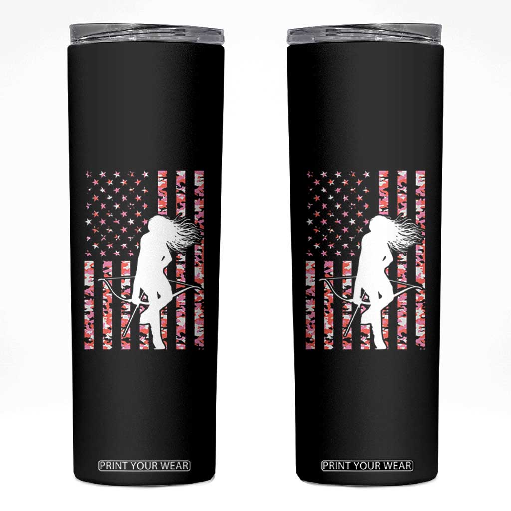 Patriotic Women Bow Hunter Skinny Tumbler American Flag Pink Camo Gift TS12 Black Print Your Wear