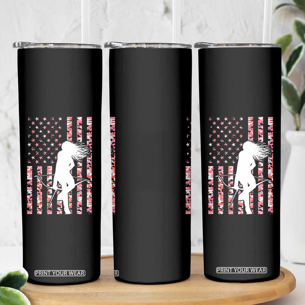 Patriotic Women Bow Hunter Skinny Tumbler American Flag Pink Camo Gift TS12 Print Your Wear