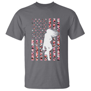 Patriotic Women Bow Hunter T Shirt American Flag Pink Camo Gift TS12 Charcoal Print Your Wear