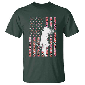 Patriotic Women Bow Hunter T Shirt American Flag Pink Camo Gift TS12 Dark Forest Green Print Your Wear