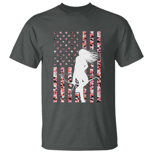 Patriotic Women Bow Hunter T Shirt American Flag Pink Camo Gift TS12 Dark Heather Print Your Wear
