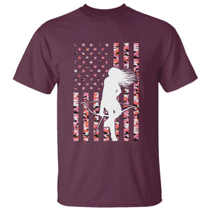 Patriotic Women Bow Hunter T Shirt American Flag Pink Camo Gift TS12 Maroon Print Your Wear