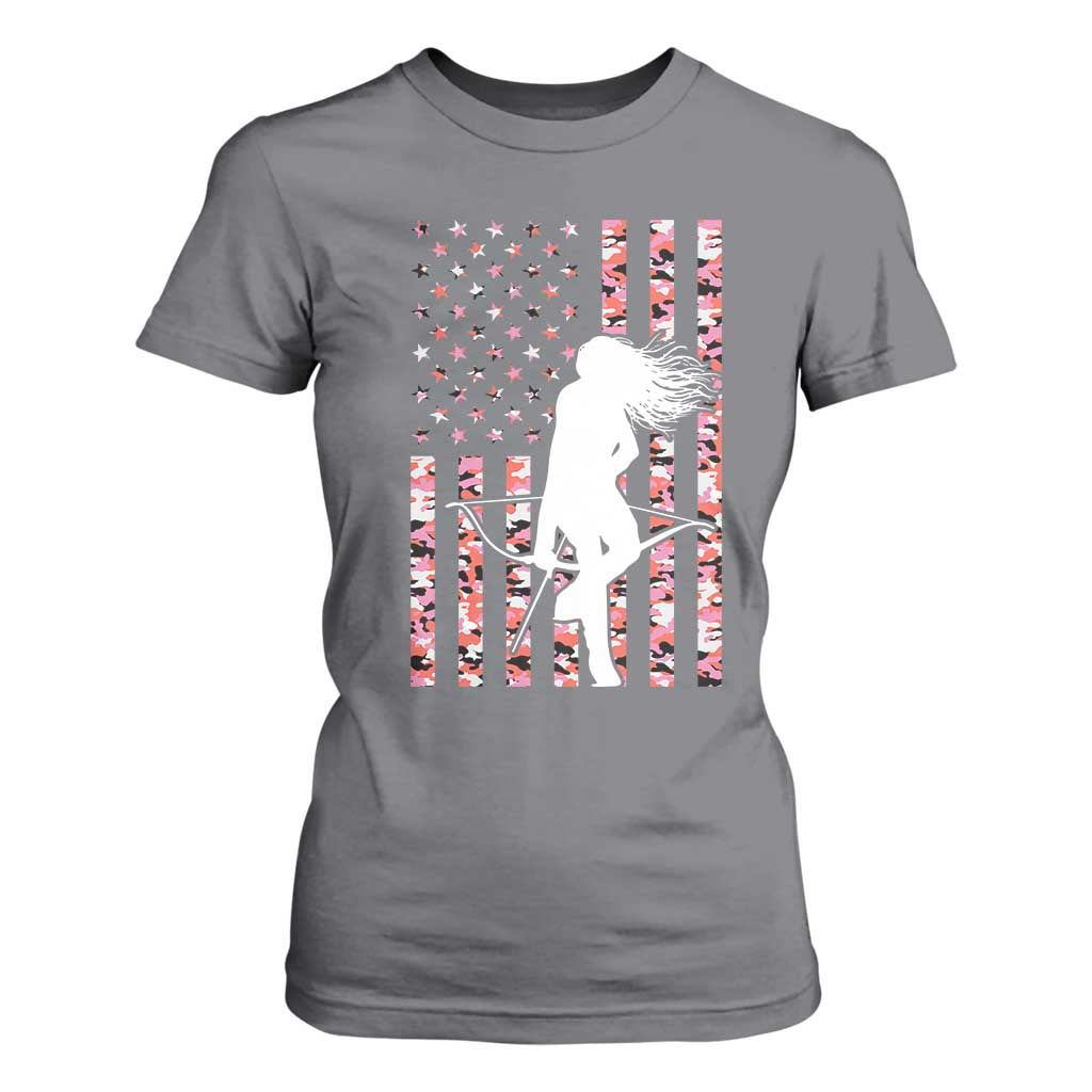 Patriotic Women Bow Hunter T Shirt For Women American Flag Pink Camo Gift TS12 Charcoal Print Your Wear