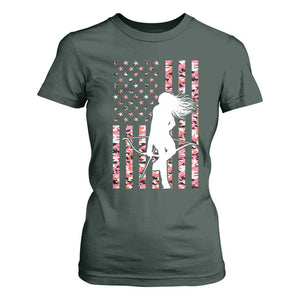 Patriotic Women Bow Hunter T Shirt For Women American Flag Pink Camo Gift TS12 Dark Forest Green Print Your Wear