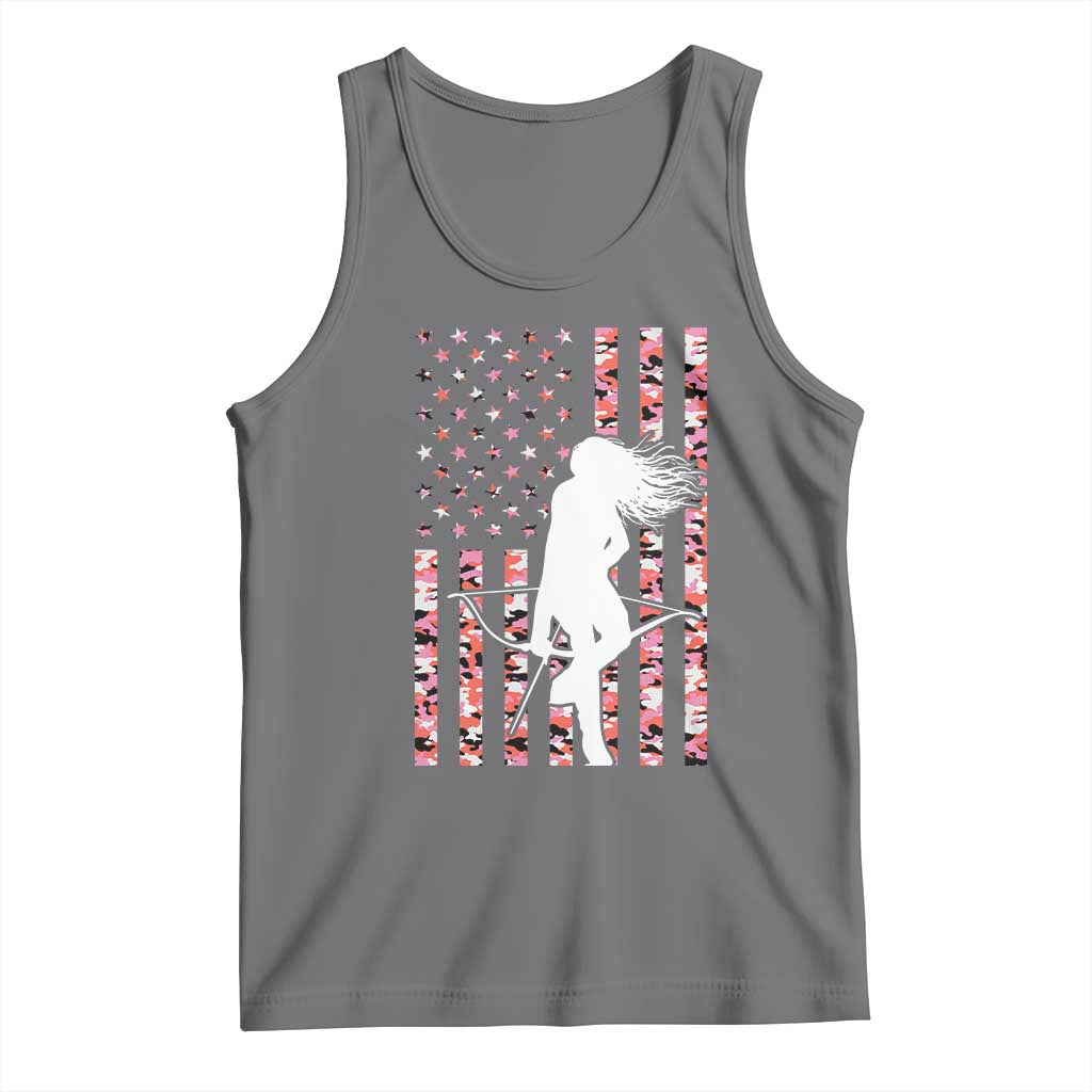 Patriotic Women Bow Hunter Tank Top American Flag Pink Camo Gift TS12 Black Heather Print Your Wear