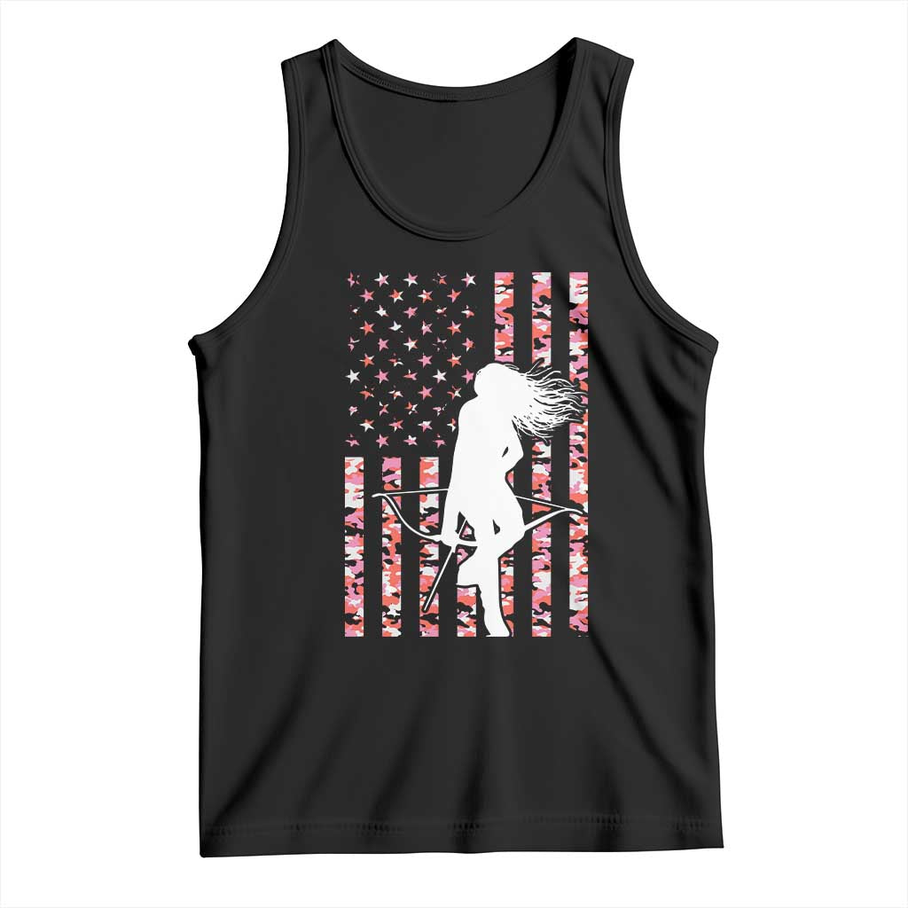 Patriotic Women Bow Hunter Tank Top American Flag Pink Camo Gift TS12 Black Print Your Wear