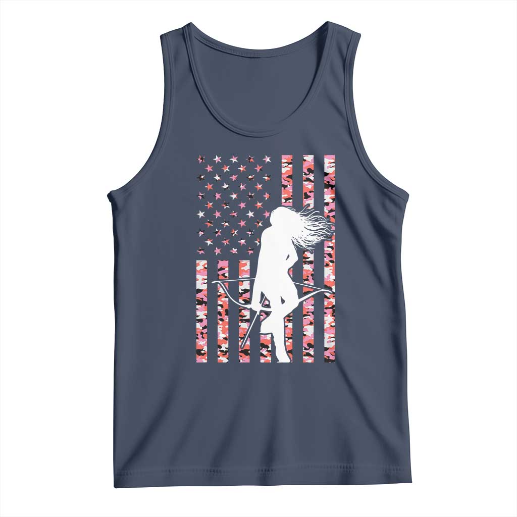 Patriotic Women Bow Hunter Tank Top American Flag Pink Camo Gift TS12 Navy Print Your Wear