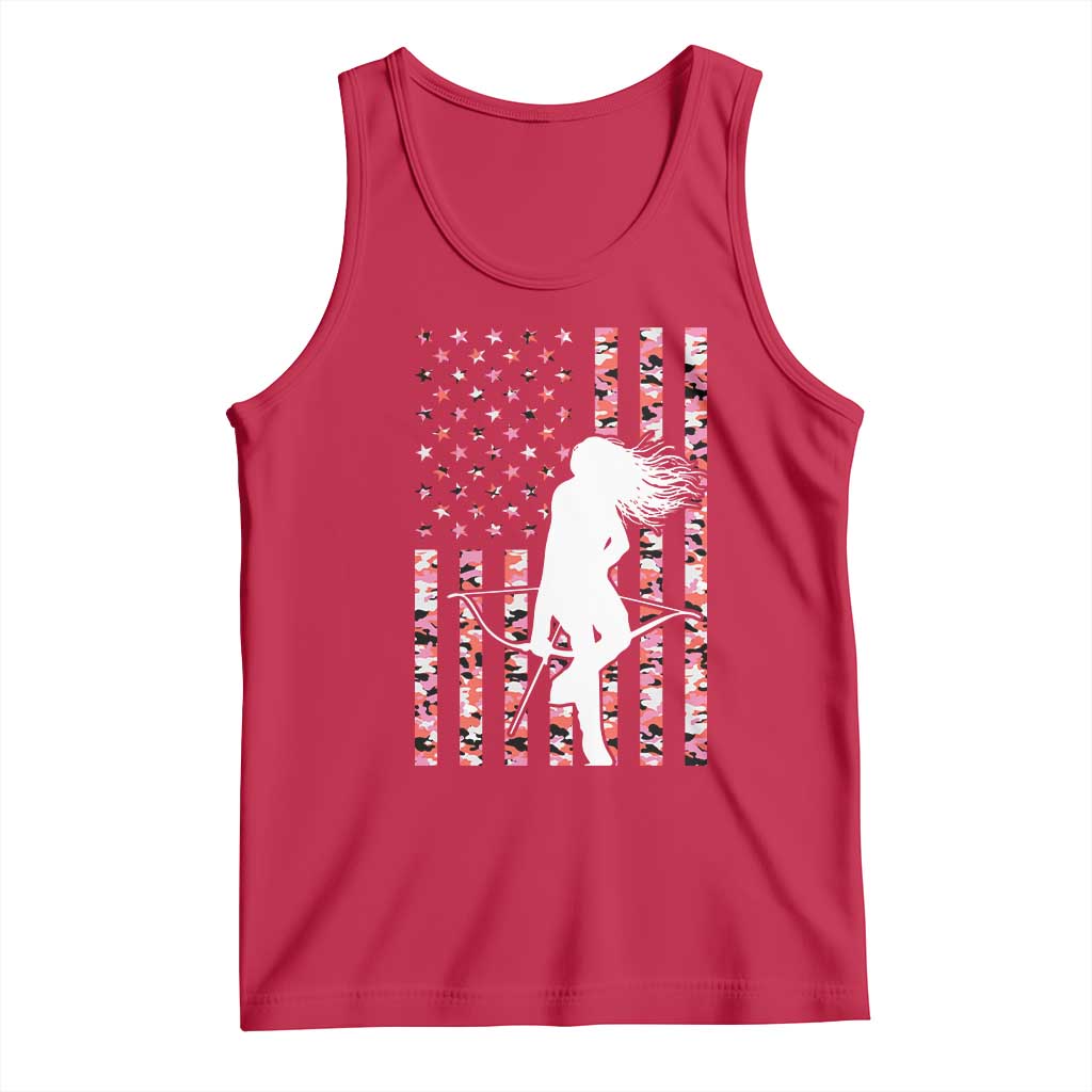 Patriotic Women Bow Hunter Tank Top American Flag Pink Camo Gift TS12 Red Print Your Wear