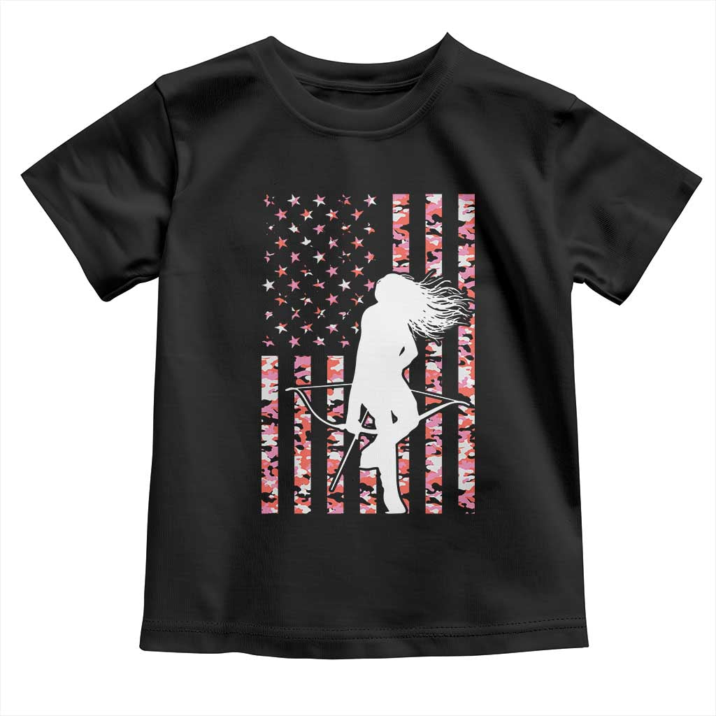 Patriotic Women Bow Hunter Toddler T Shirt American Flag Pink Camo Gift TS12 Black Print Your Wear