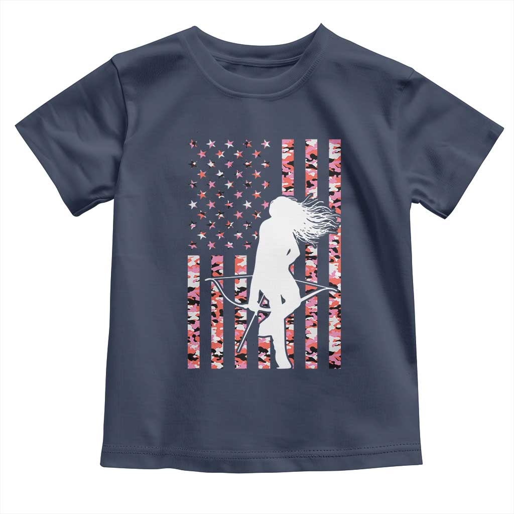 Patriotic Women Bow Hunter Toddler T Shirt American Flag Pink Camo Gift TS12 Navy Print Your Wear