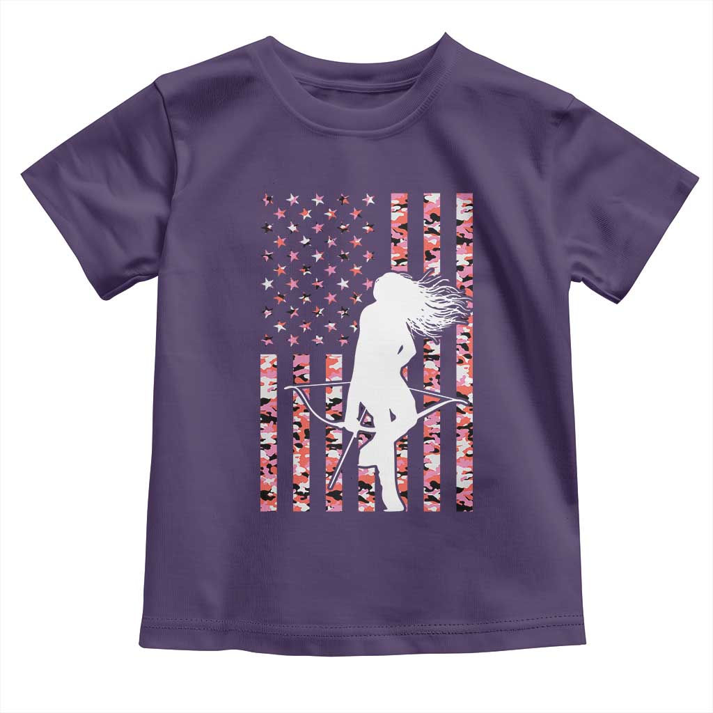 Patriotic Women Bow Hunter Toddler T Shirt American Flag Pink Camo Gift TS12 Purple Print Your Wear