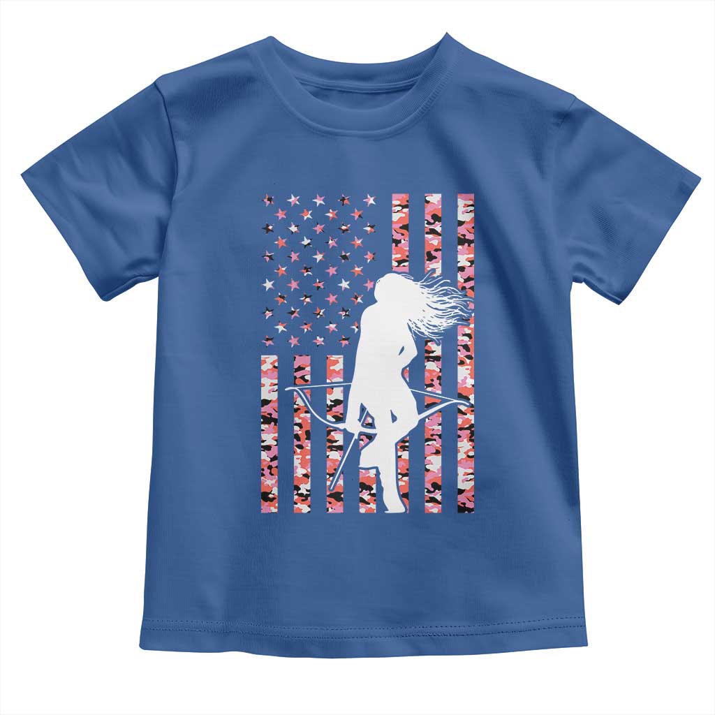Patriotic Women Bow Hunter Toddler T Shirt American Flag Pink Camo Gift TS12 Royal Blue Print Your Wear
