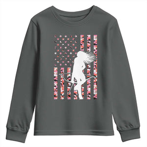 Patriotic Women Bow Hunter Youth Sweatshirt American Flag Pink Camo Gift TS12 Dark Heather Print Your Wear