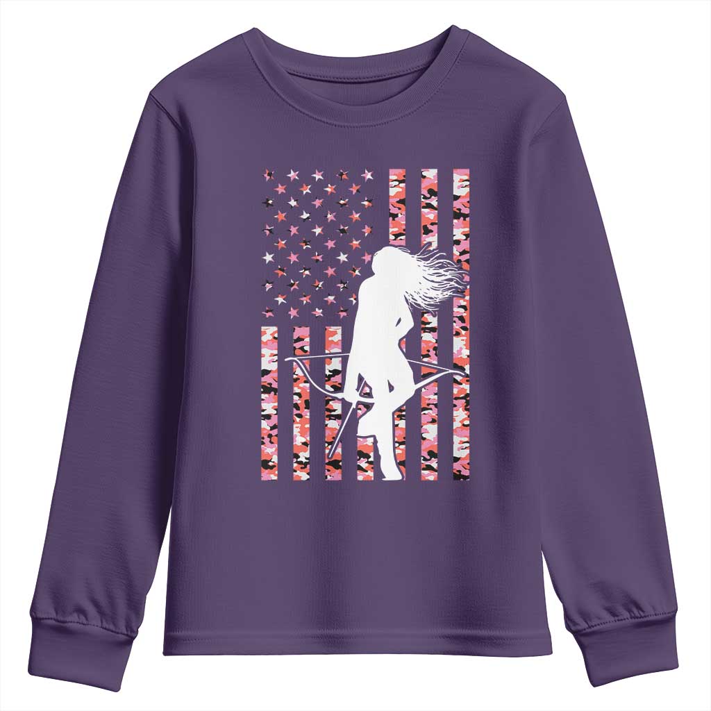 Patriotic Women Bow Hunter Youth Sweatshirt American Flag Pink Camo Gift TS12 Purple Print Your Wear