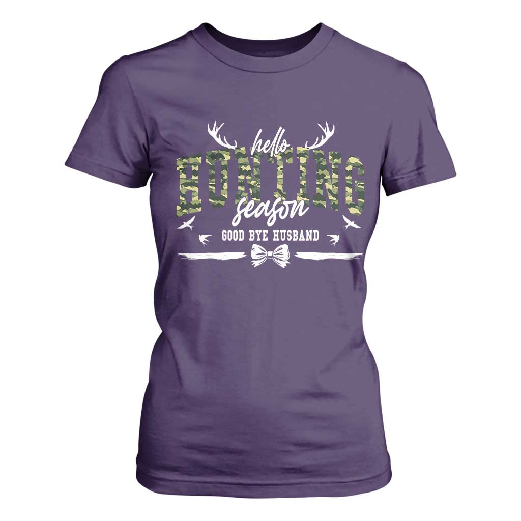 Funny Hunting Lover T Shirt For Women Hello Hunting Season Goodbye Husband TS12 Purple Print Your Wear