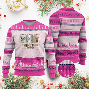 Hunting Season Ugly Christmas Sweater Funny Hunter Wife Gift TS12 Hot Pink Print Your Wear