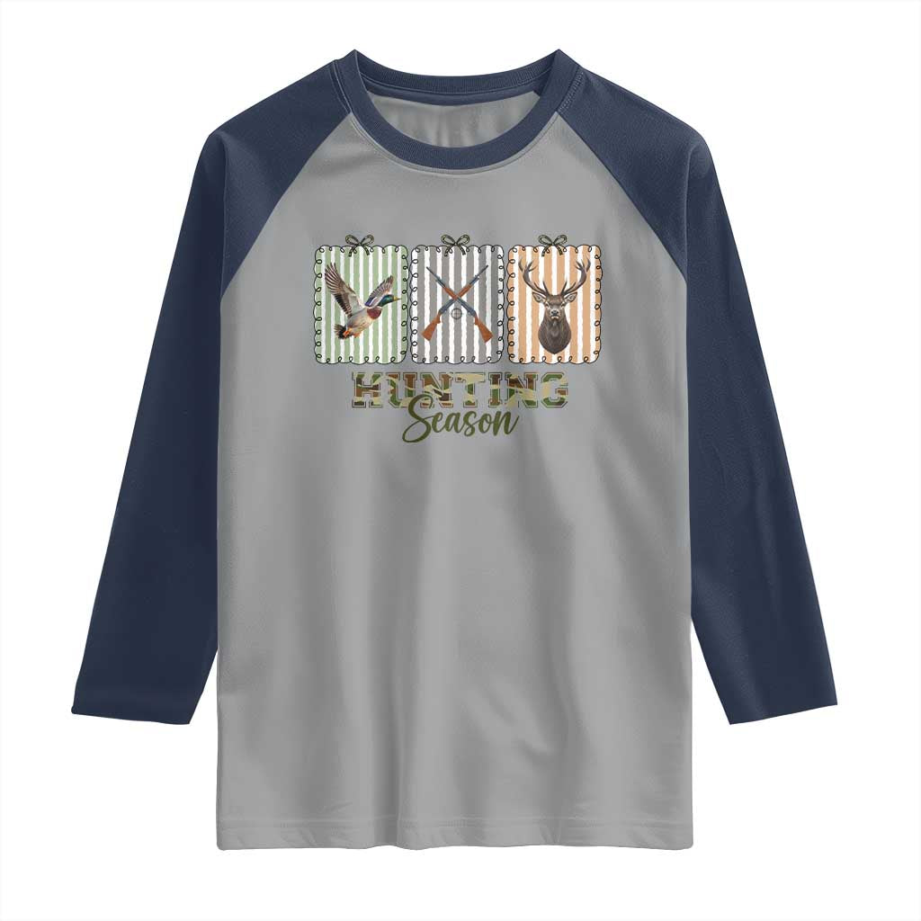 Hunting Season Raglan Shirt Funny Hunter Wife Gift TS12 Sport Gray Navy Print Your Wear
