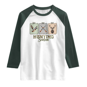 Hunting Season Raglan Shirt Funny Hunter Wife Gift TS12 White Dark Forest Green Print Your Wear