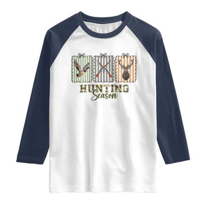 Hunting Season Raglan Shirt Funny Hunter Wife Gift TS12 White Navy Print Your Wear