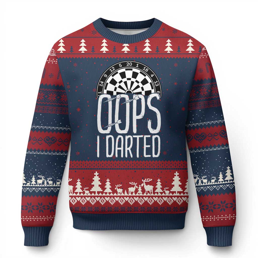 Sarcastic Dartist Gift Ugly Christmas Sweater Funny Oops I Darted Darts Lover TS12 Navy Red Print Your Wear