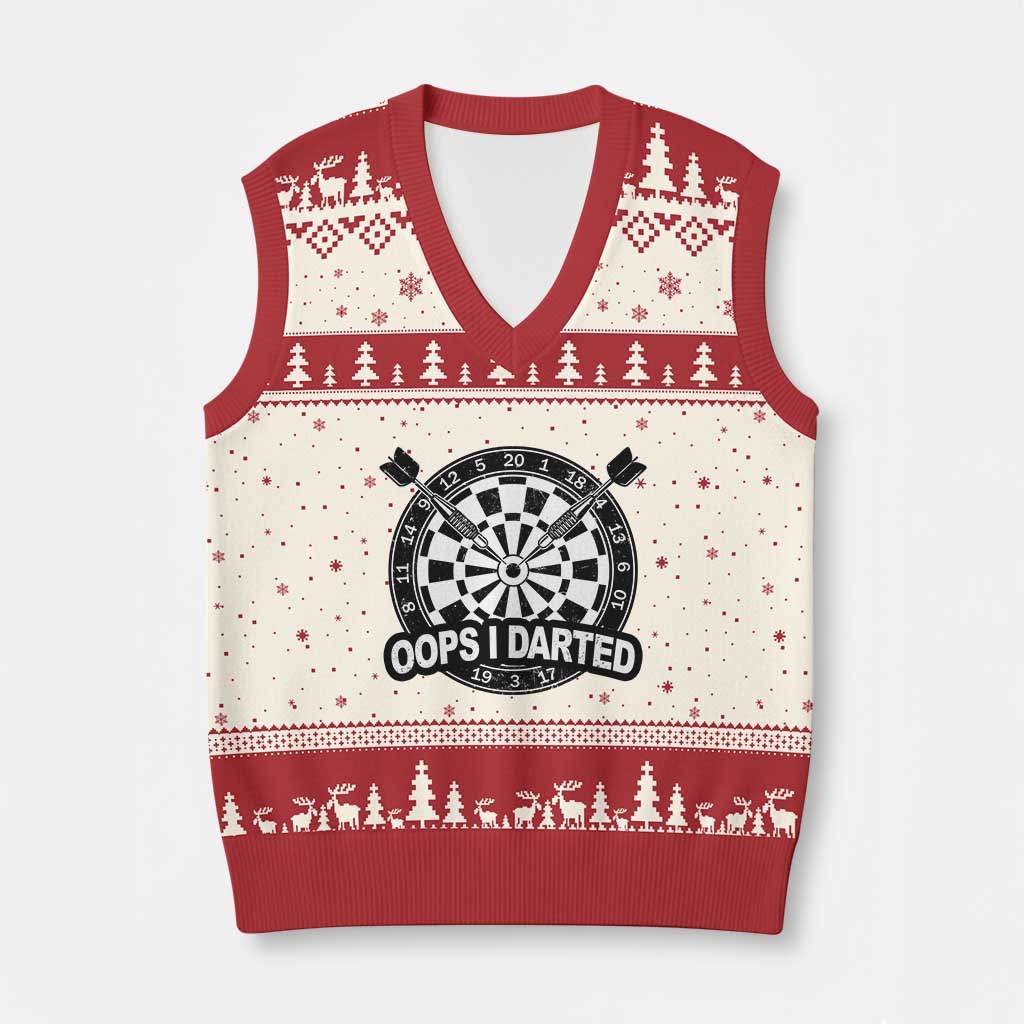 Funny Oops I Darted V-Neck Knit Sweater Vest Sarcastic Dartist Darts Lover Gift TS12 Beige Red Print Your Wear