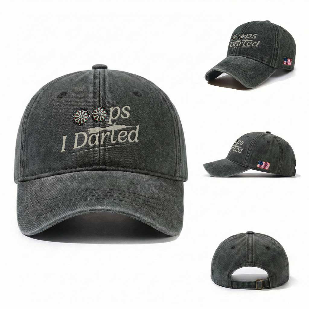 Oops I Darted Washed Cotton Baseball Cap Funny Pub Darts Lover TS12 Washed Cap Universal Fit Dark Green Print Your Wear