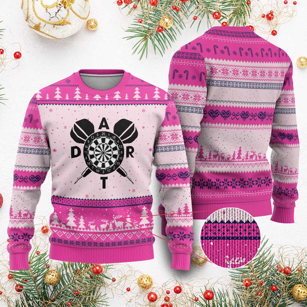 Vintage Dartboard Gift Idea For Dart Lover Ugly Christmas Sweater TS12 Hot Pink Print Your Wear