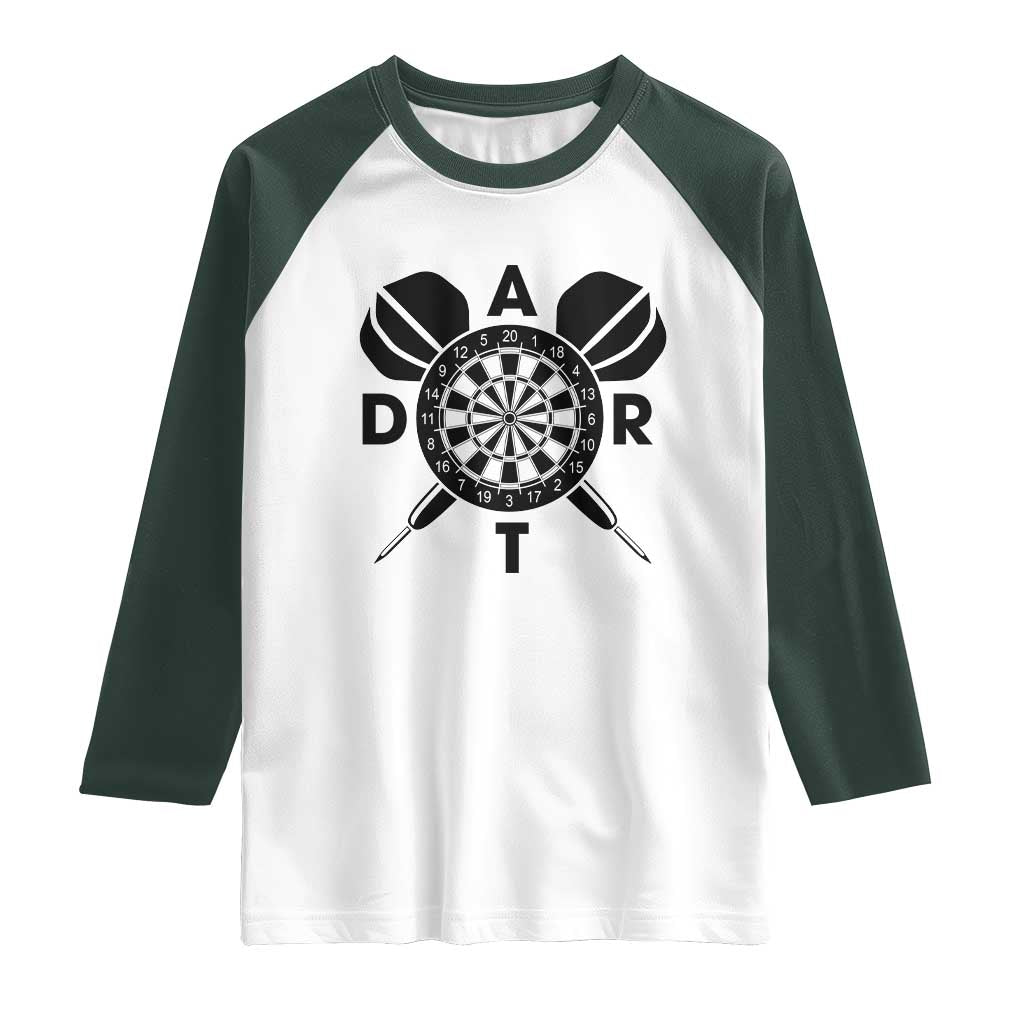 Vintage Dartboard Gift Idea For Dart Lover Raglan Shirt TS12 White Dark Forest Green Print Your Wear