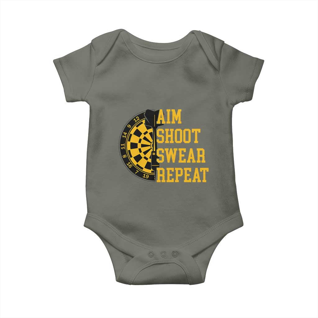 Funny Darts Retro Vintage Baby Onesie Aim Shoot Swear Repeat Dartist Gift TS12 Military Green Print Your Wear