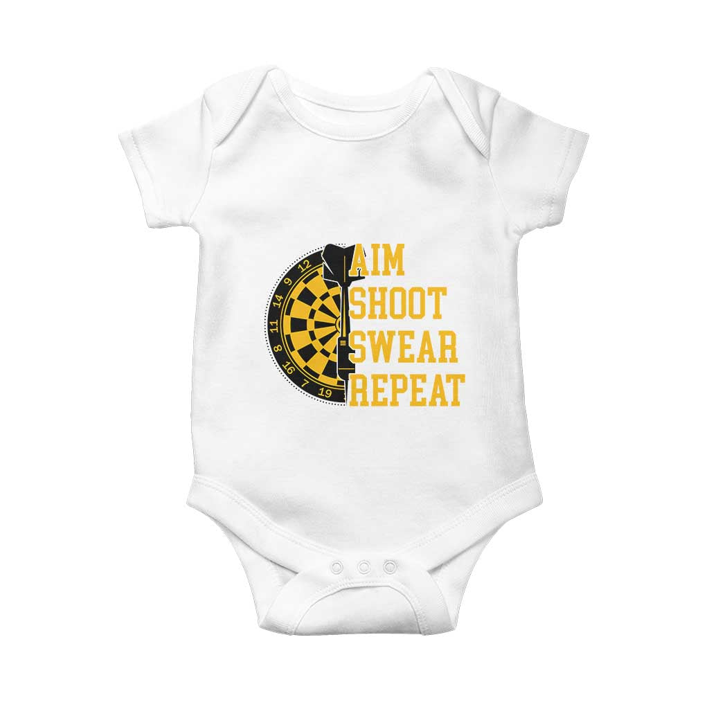 Funny Darts Retro Vintage Baby Onesie Aim Shoot Swear Repeat Dartist Gift TS12 White Print Your Wear