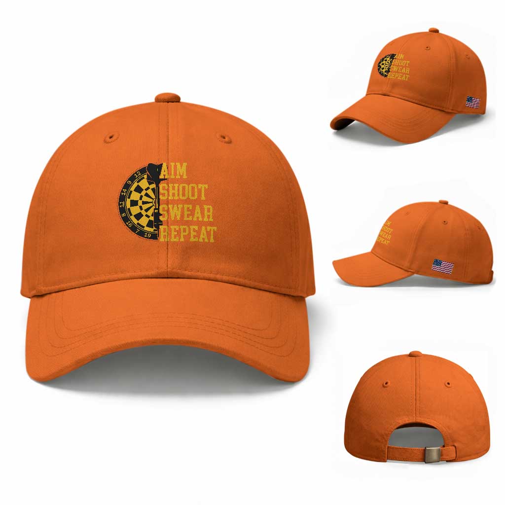 Funny Darts Retro Vintage Baseball Cap Aim Shoot Swear Repeat Dartist Gift TS12 Baseball Cap Universal Fit Orange Print Your Wear