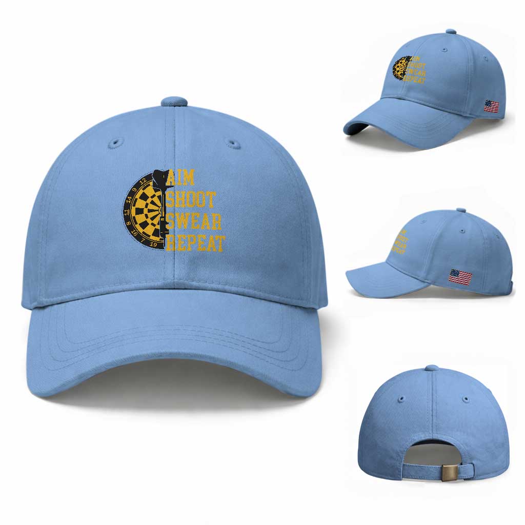Funny Darts Retro Vintage Baseball Cap Aim Shoot Swear Repeat Dartist Gift TS12 Baseball Cap Universal Fit Light Blue Print Your Wear