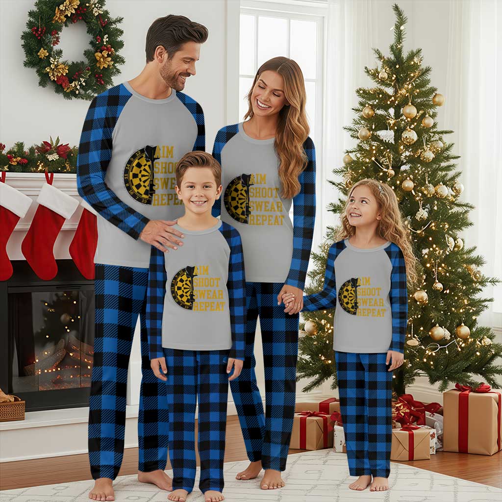 Funny Darts Retro Vintage Plaid Pajama Set Aim Shoot Swear Repeat Dartist Gift TS12 Blue Plaid Print Your Wear